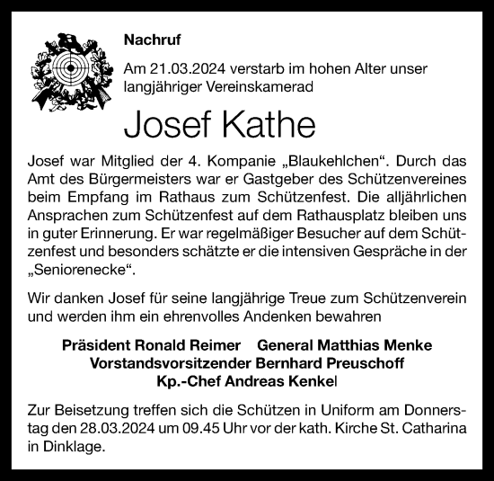 Anzeige von Josef Kathe von OM-Medien
