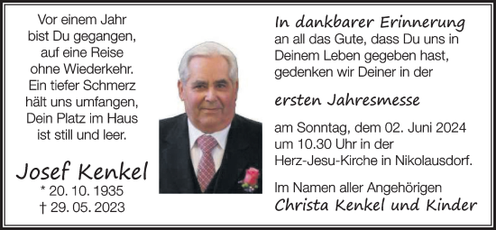 Anzeige von Josef Kenkel von OM-Medien