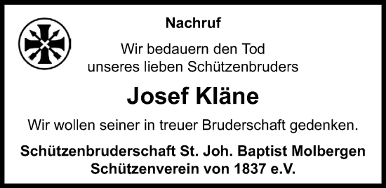 Anzeige von Josef Kläne von OM-Medien