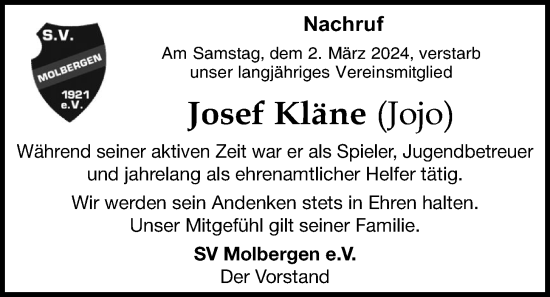 Anzeige von Josef Kläne von OM-Medien