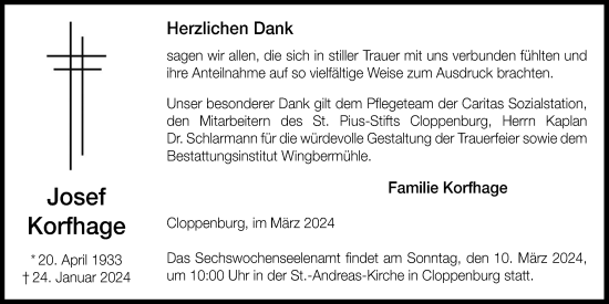 Anzeige von Josef Korfhage von OM-Medien