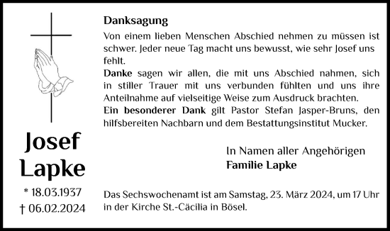 Anzeige von Josef Lapke von OM-Medien