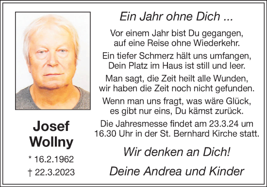 Anzeige von Josef Wollny von OM-Medien