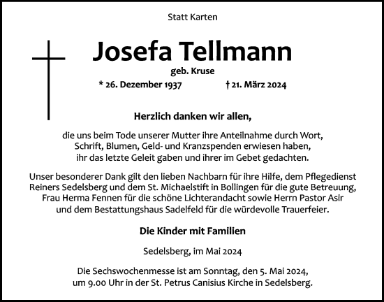 Anzeige von Josefa Tellmann von OM-Medien