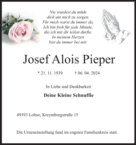 Anzeige von Josef Alois Pieper von OM-Medien