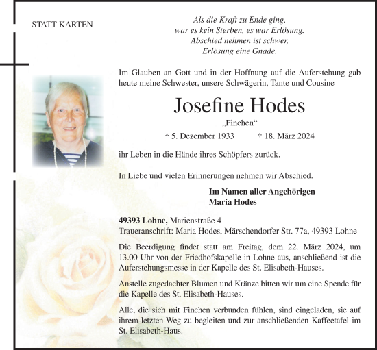 Anzeige von Josefine Hodes von OM-Medien