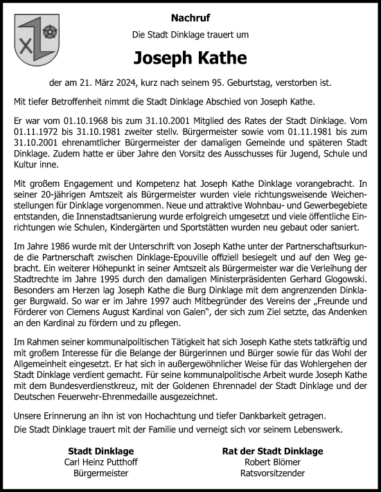 Anzeige von Joseph Kathe von OM-Medien