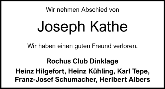 Anzeige von Joseph Kathe von OM-Medien