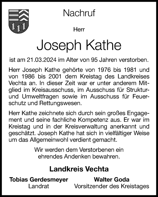 Anzeige von Joseph Kathe von OM-Medien