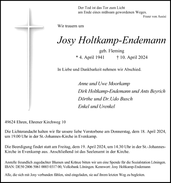Anzeige von Josy Holtkamp-Endemann von OM-Medien