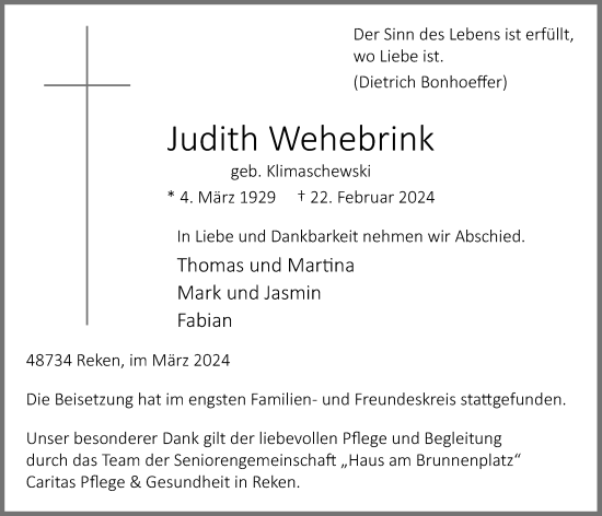 Anzeige von Judith Wehebrink von OM-Medien