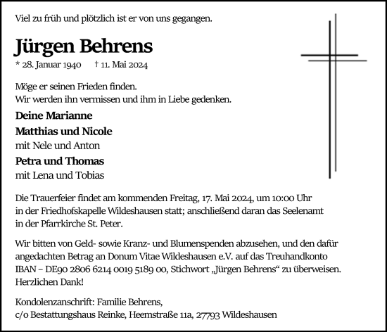 Anzeige von Jürgen Behrens von OM-Medien