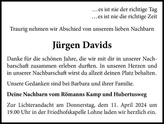 Anzeige von Jürgen Davids von OM-Medien
