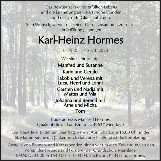 Anzeige von Karl-Heinz Hormes von OM-Medien