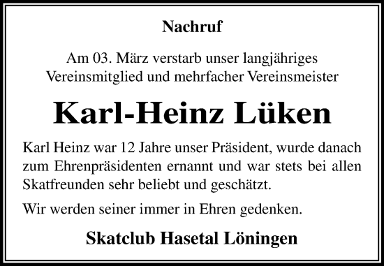 Anzeige von Karl-Heinz Lüken von OM-Medien