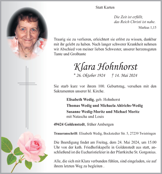 Anzeige von Klara Hohnhorst von OM-Medien