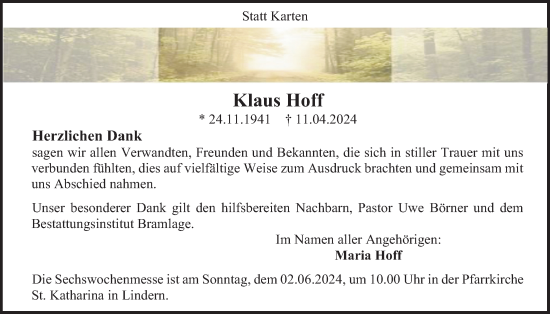 Anzeige von Klaus Hoff von OM-Medien