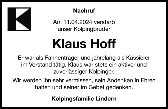 Anzeige von Klaus Hoff von OM-Medien