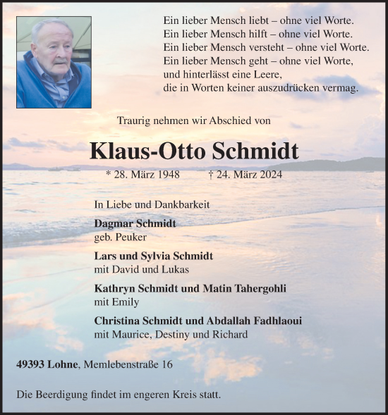 Anzeige von Klaus-Otto Schmidt von OM-Medien