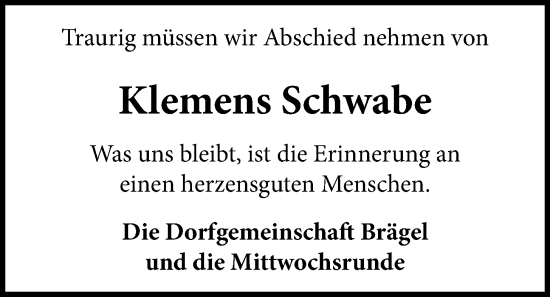 Anzeige von Klemens Schwabe von OM-Medien