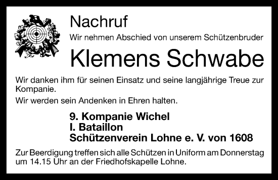 Anzeige von Klemens Schwabe von OM-Medien