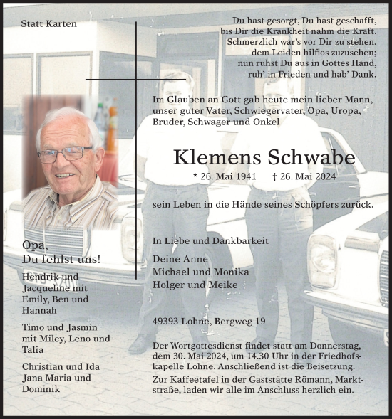 Anzeige von Klemens Schwabe von OM-Medien