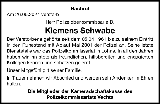 Anzeige von Klemens Schwabe von OM-Medien