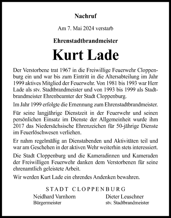 Anzeige von Kurt Lade von OM-Medien
