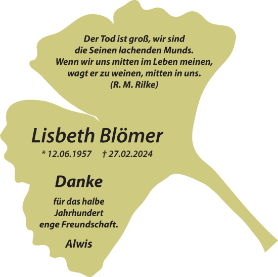 Anzeige von Lisbeth Blömer von OM-Medien