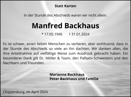 Anzeige von Manfred Backhaus von OM-Medien