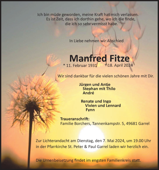 Anzeige von Manfred Fitze von OM-Medien