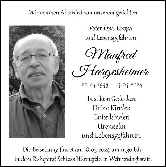 Anzeige von Manfred Hargesheimer von OM-Medien