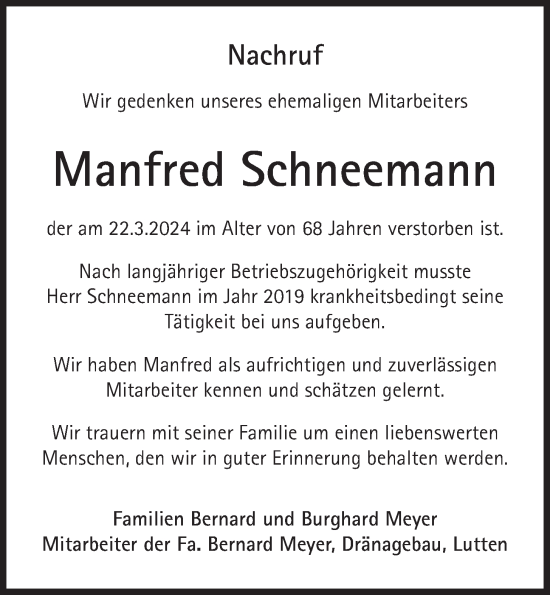 Anzeige von Manfred Schneemann von OM-Medien