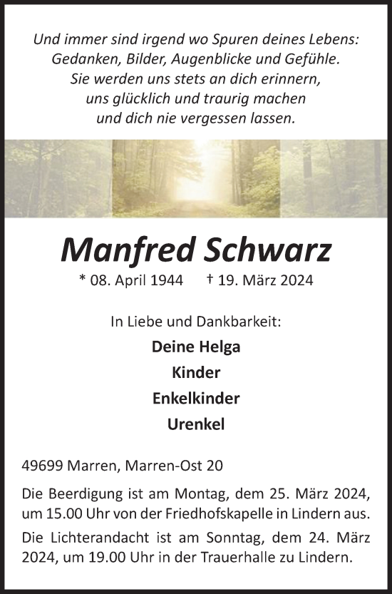 Anzeige von Manfred Schwarz von OM-Medien