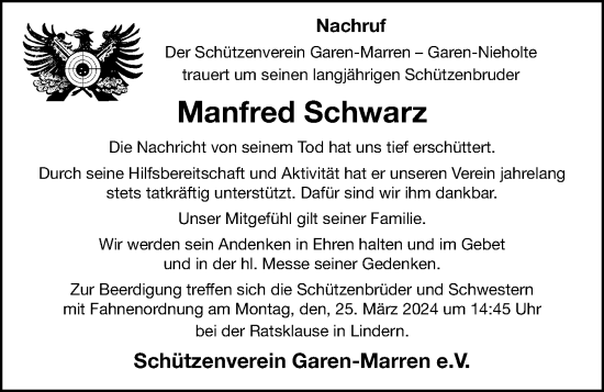 Anzeige von Manfred Schwarz von OM-Medien