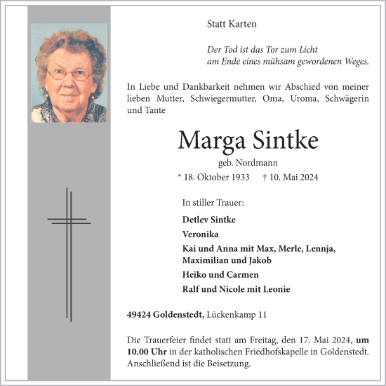 Anzeige von Marga Sintke von OM-Medien