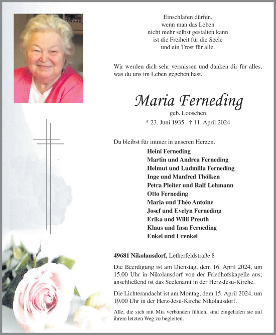 Anzeige von Maria Ferneding von OM-Medien