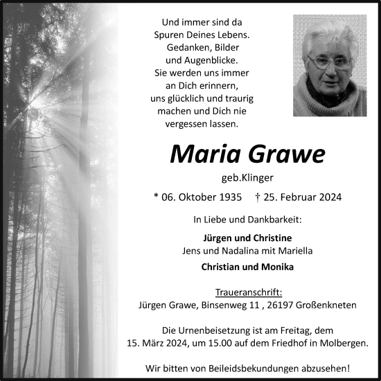 Anzeige von Maria Grawe von OM-Medien