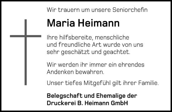 Anzeige von Maria Heimann von OM-Medien