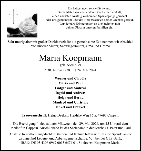 Anzeige von Maria Koopmann von OM-Medien