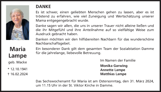 Anzeige von Maria Lampe von OM-Medien