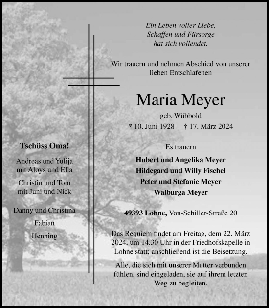 Anzeige von Maria Meyer von OM-Medien