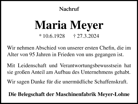 Anzeige von Maria Meyer von OM-Medien
