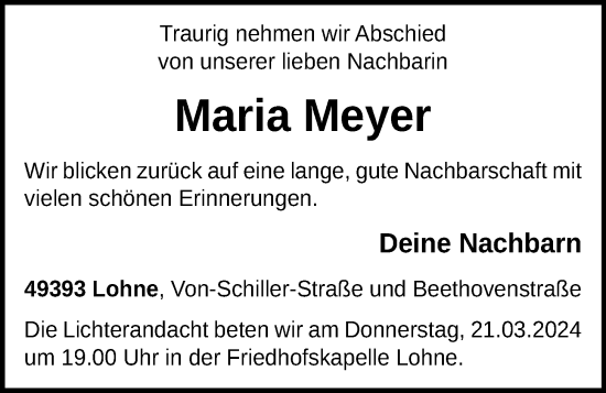 Anzeige von Maria Meyer von OM-Medien