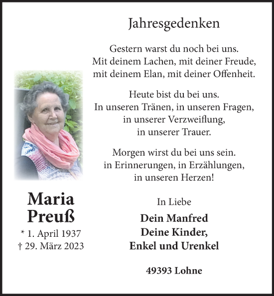 Anzeige von Maria Preuß von OM-Medien