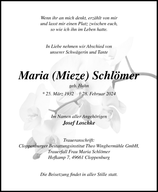 Anzeige von Maria Schlömer von OM-Medien