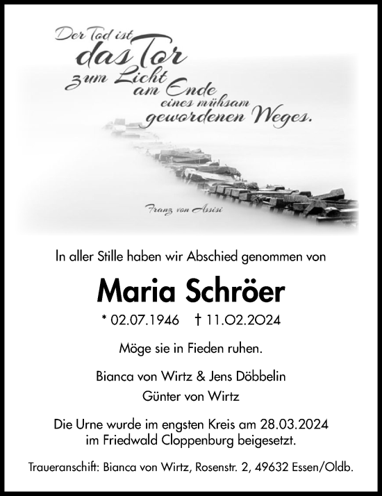 Anzeige von Maria Schröer von OM-Medien
