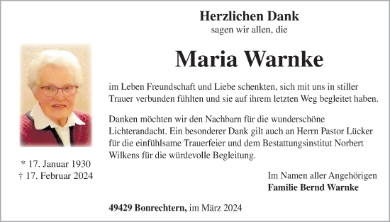 Anzeige von Maria Warnke von OM-Medien