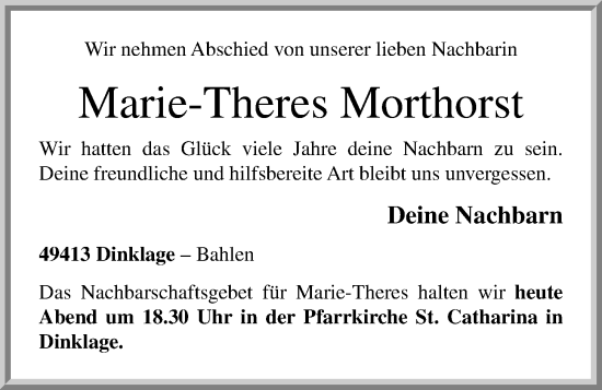 Anzeige von Marie-Theres Morthorst von OM-Medien