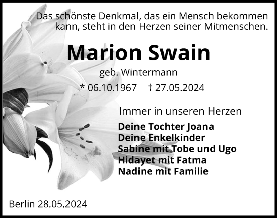 Anzeige von Marion Swain von OM-Medien